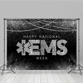 Aperturee - Aperturee Black Silver Pearl Happy National EMS Week Backdrop